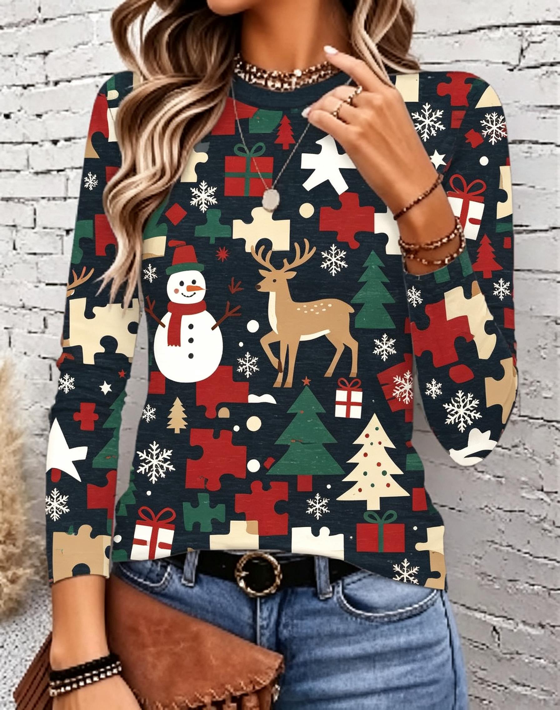 Women'S Fashion Tops - Women Long Sleeve Shirt Round Neck