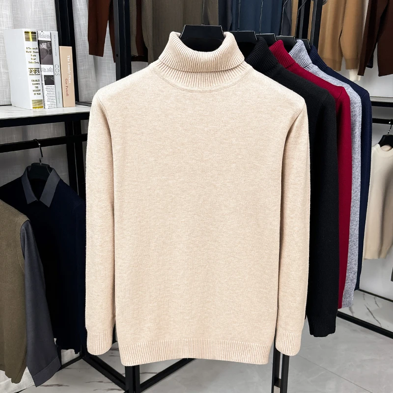 Ribbed Knit Sweater - Men Turtleneck Knit Sweater Long Sleeve