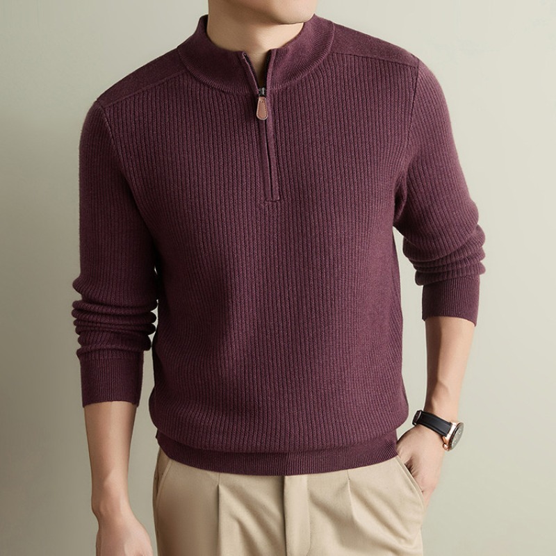 Ribbed Knit Sweater - Men's Old Money Style Wool Blend