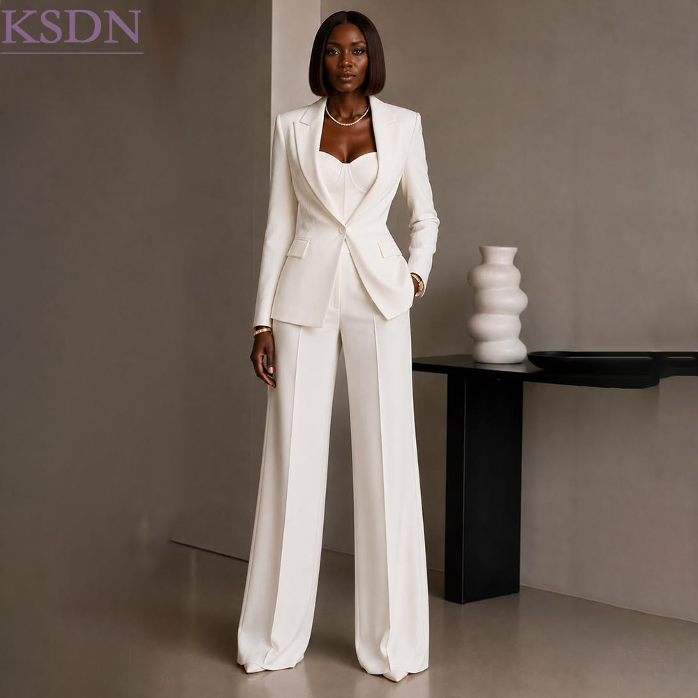 Women Fashion Jackets - Luxury White Women's Suits Fashion Designer