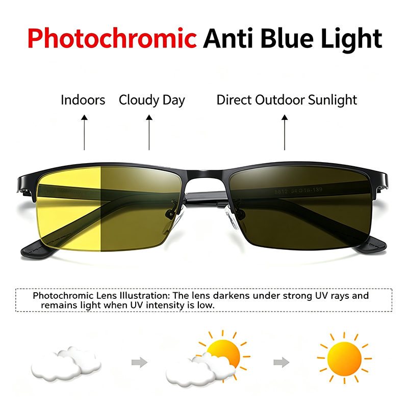 Women Fashion Glasses - Yellow Night Vision Photochromic Blue Light