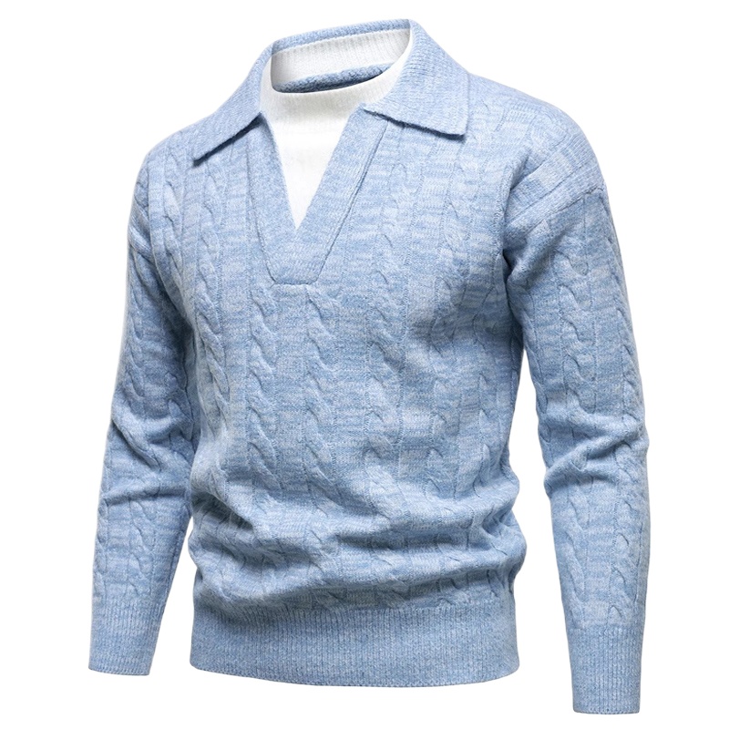 British Style Henry V-Neck Swe - Ribbed Knit Sweater ulasan dan harga