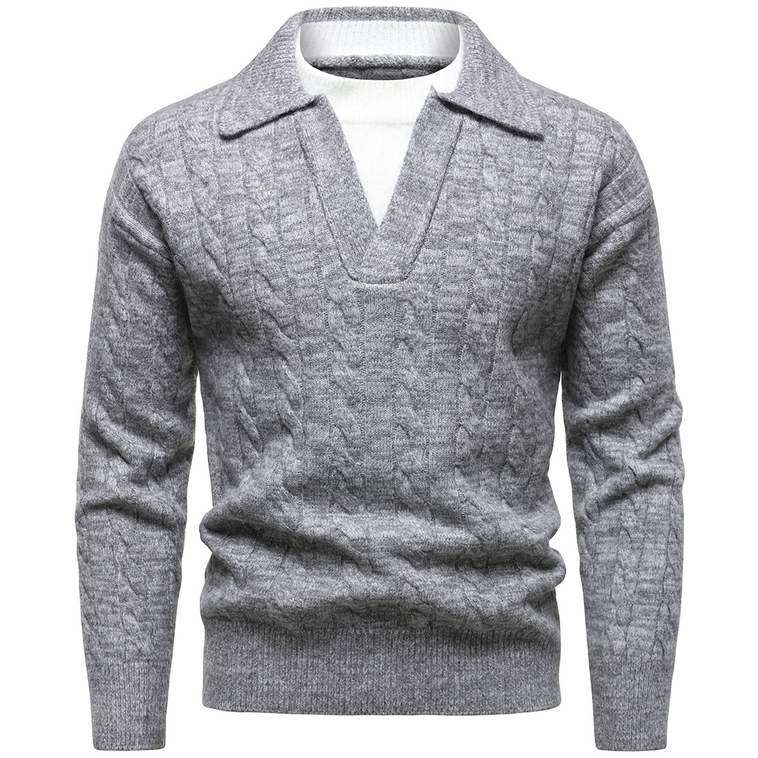 British Style Henry V-Neck Swe - Ribbed Knit Sweater ulasan dan harga