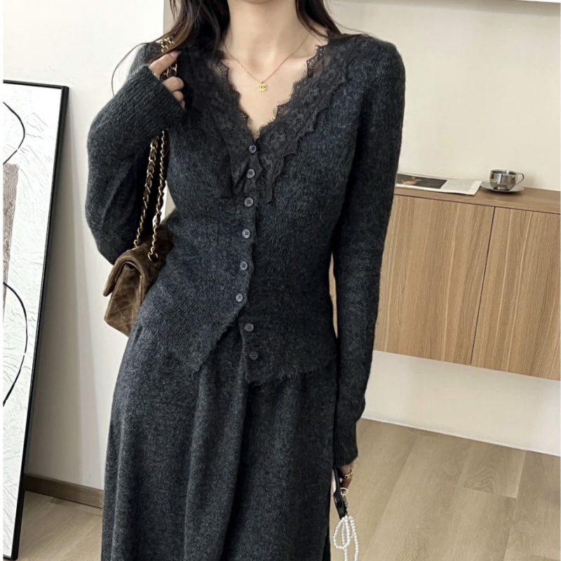 Korean Lace Long-sleeved Knitt - Longline Cardigan Knit ulasan dan harga