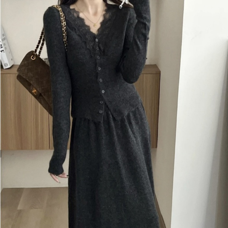Korean Lace Long-sleeved Knitt - Longline Cardigan Knit ulasan dan harga