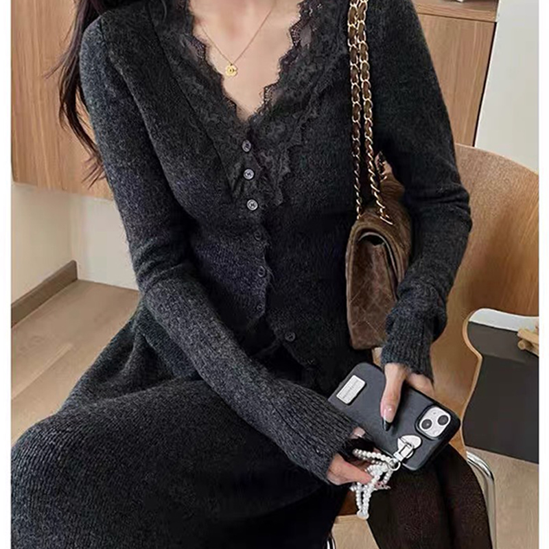 Korean Lace Long-sleeved Knitt - Longline Cardigan Knit ulasan dan harga