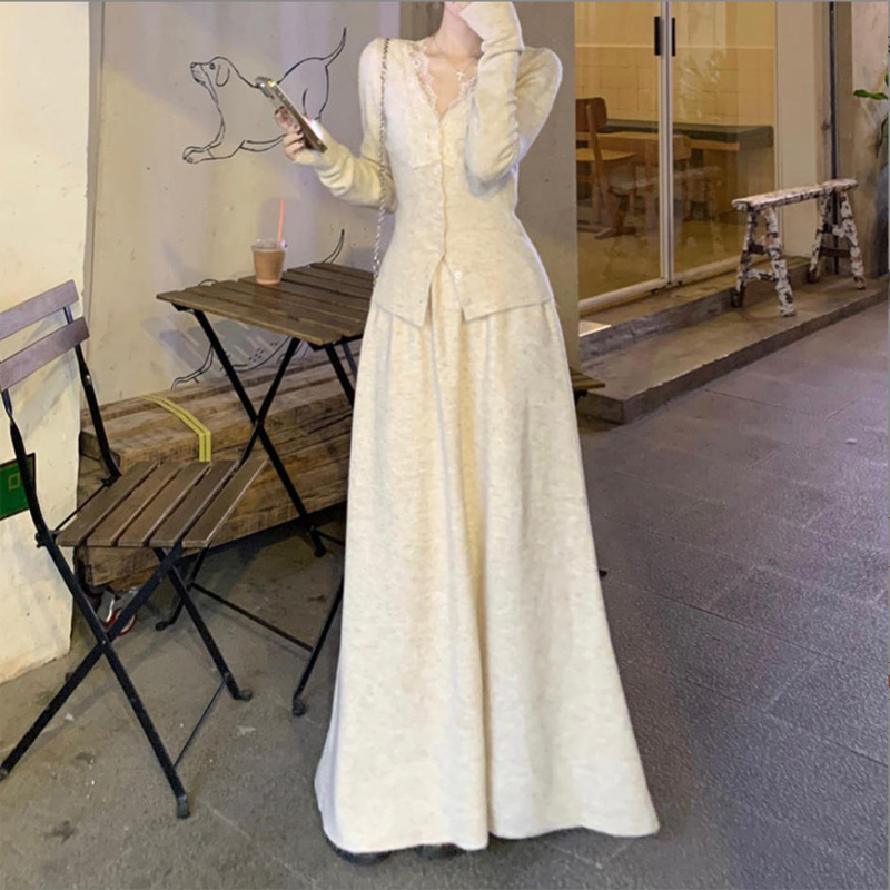 Korean Lace Long-sleeved Knitt - Longline Cardigan Knit ulasan dan harga