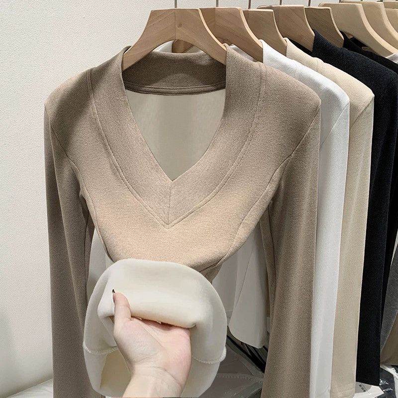 Plus Size Women V Neck Fleece  - Women'S Fashion Tops ulasan dan harga