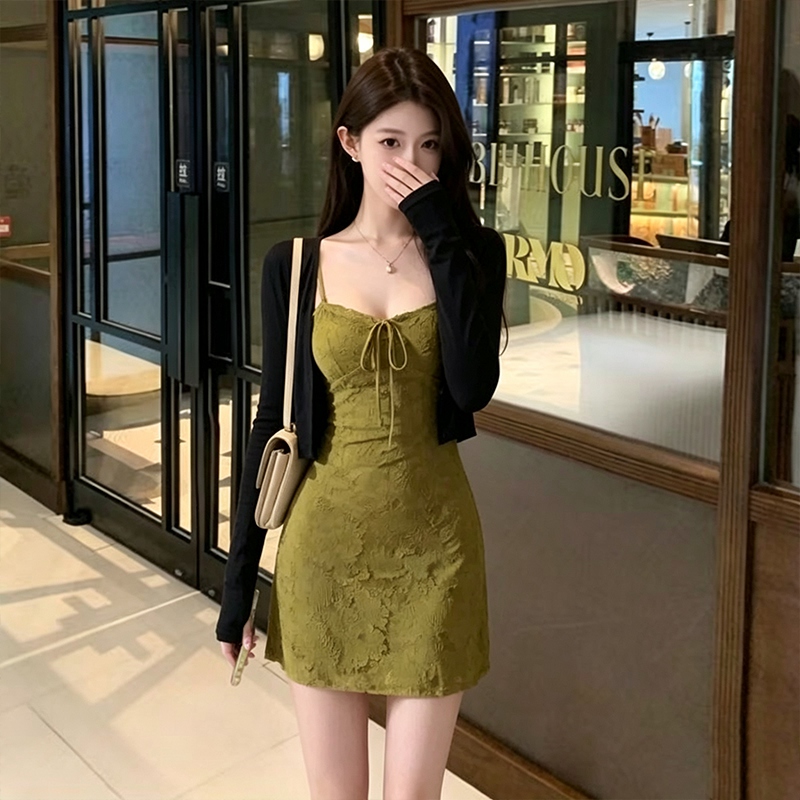 2026 Spring 2PCS Sexy Spaghett - Longline Cardigan Knit ulasan dan harga