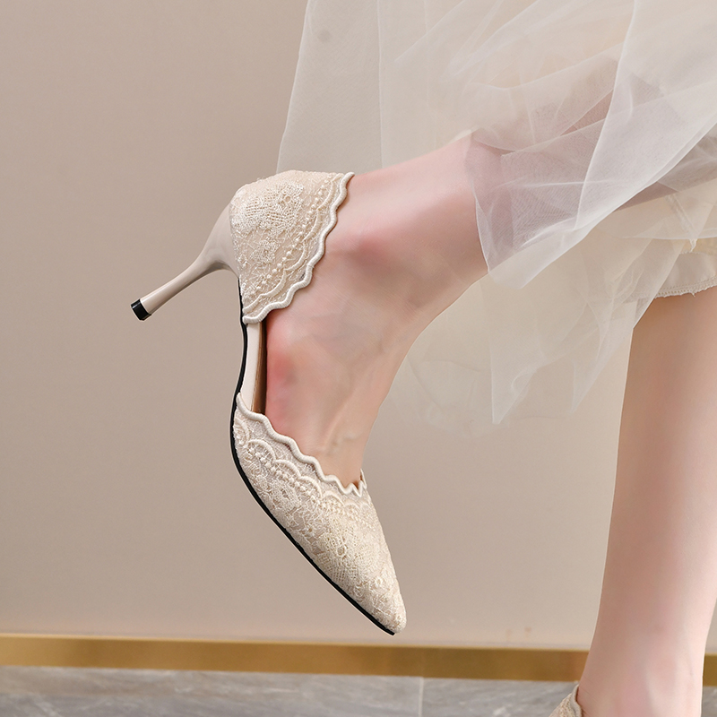Lace Pointed Toe High Heels Wo - Women Fashion Heels ulasan dan harga
