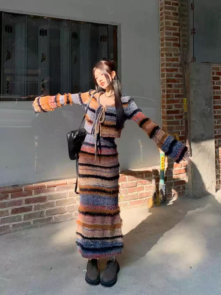 Vintage Striped Knit Cardigan  - Longline Cardigan Knit ulasan dan harga
