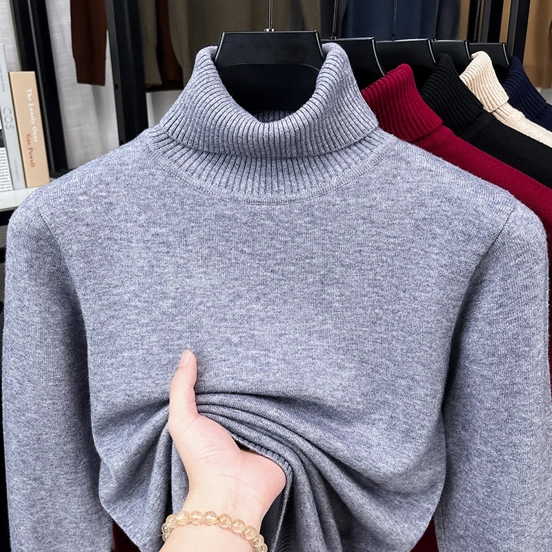 Autumn Male Roll Neck Knitted  - Ribbed Knit Sweater ulasan dan harga