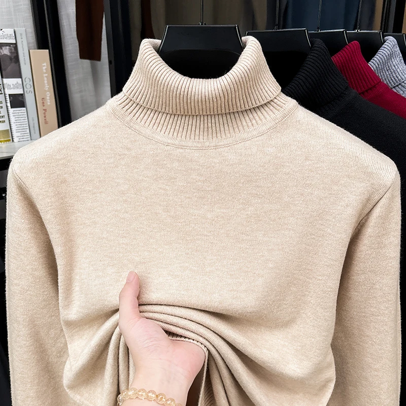 Autumn Male Roll Neck Knitted  - Ribbed Knit Sweater ulasan dan harga