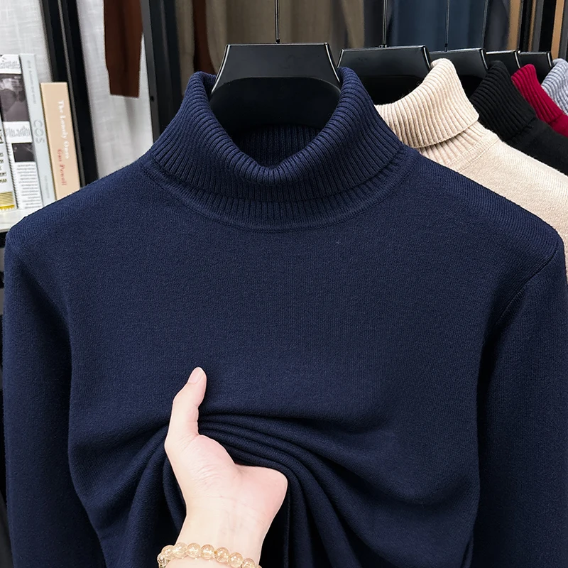 Autumn Male Roll Neck Knitted  - Ribbed Knit Sweater ulasan dan harga