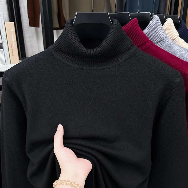 Autumn Male Roll Neck Knitted  - Ribbed Knit Sweater ulasan dan harga
