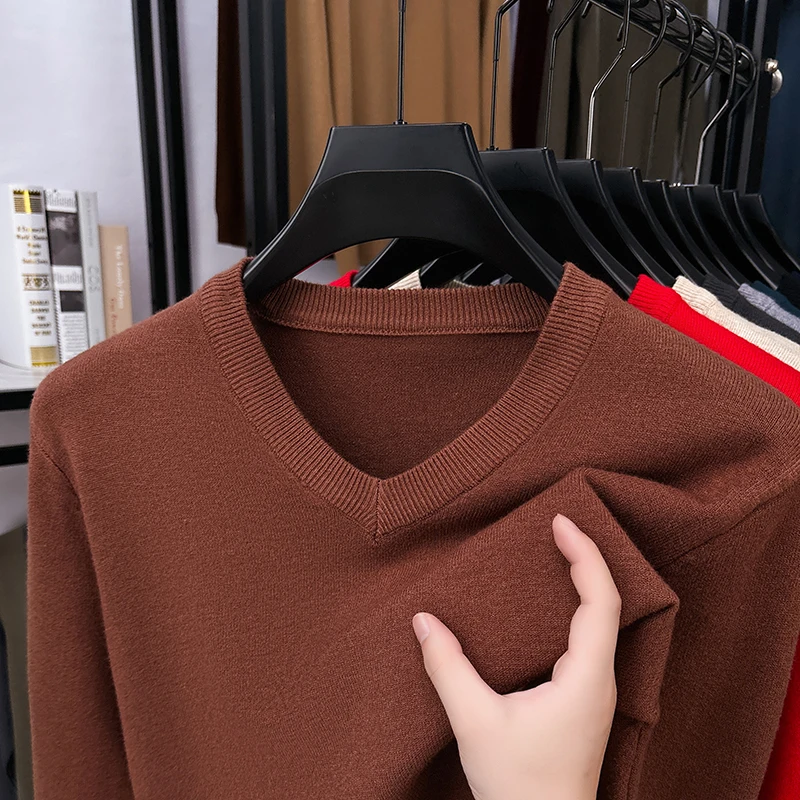 Men V Neck Fine Knit Sweater L - Ribbed Knit Sweater ulasan dan harga