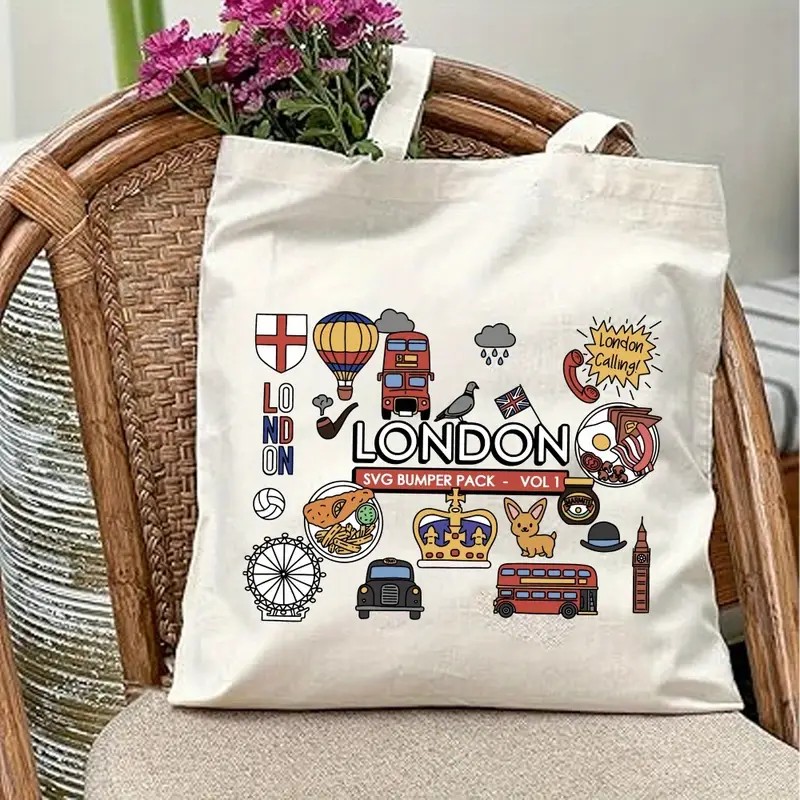 London UK Graphic Canvas Tote  - Women'S Fashion London ulasan dan harga