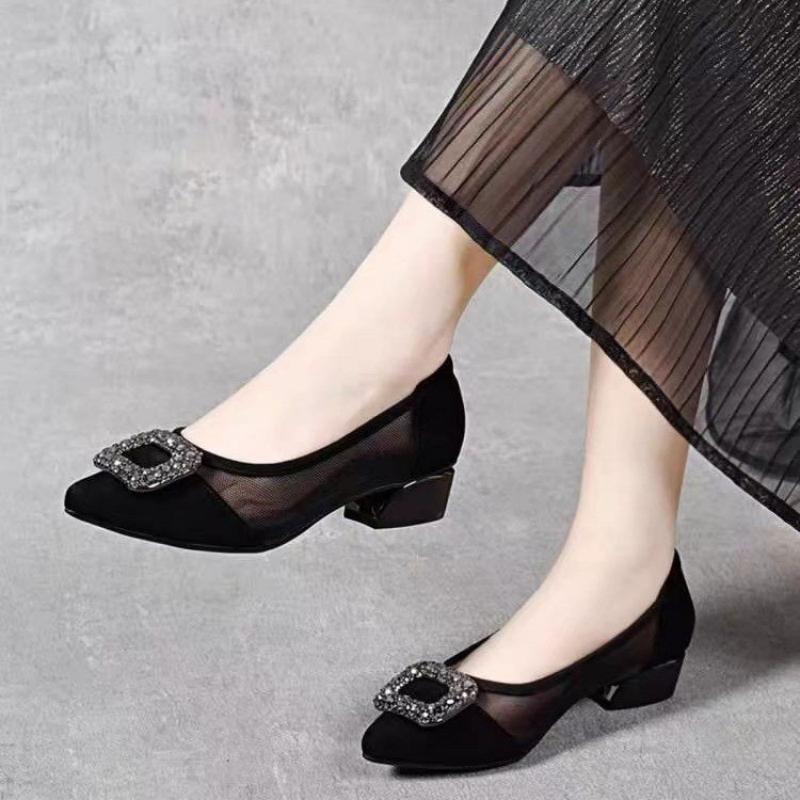 Elegant Pointed Toe Mesh Block - Women Fashion Heels ulasan dan harga