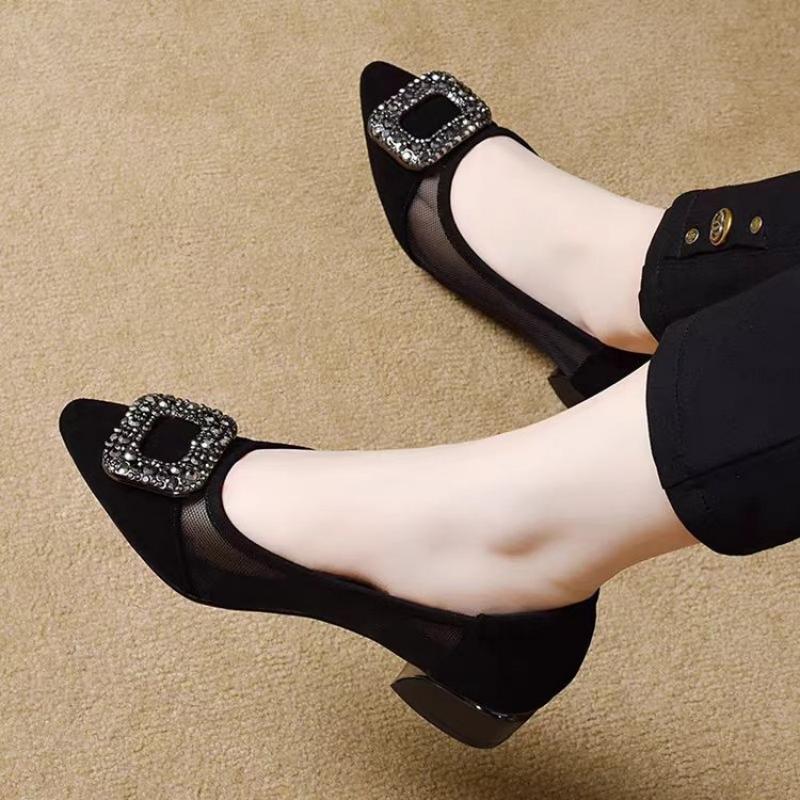 Elegant Pointed Toe Mesh Block - Women Fashion Heels ulasan dan harga