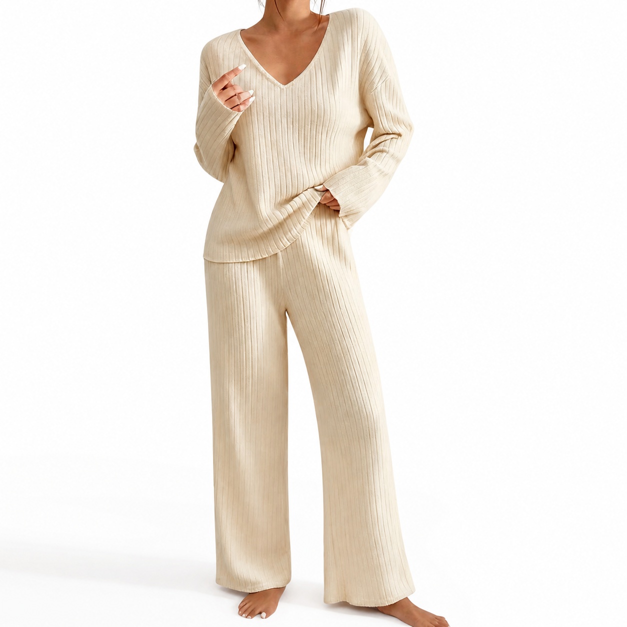 Women's Autumn V Neck Loose Fi - Ribbed Knit Sweater ulasan dan harga