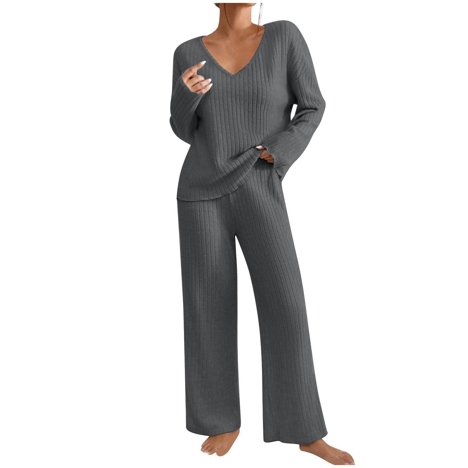 Women's Autumn V Neck Loose Fi - Ribbed Knit Sweater ulasan dan harga