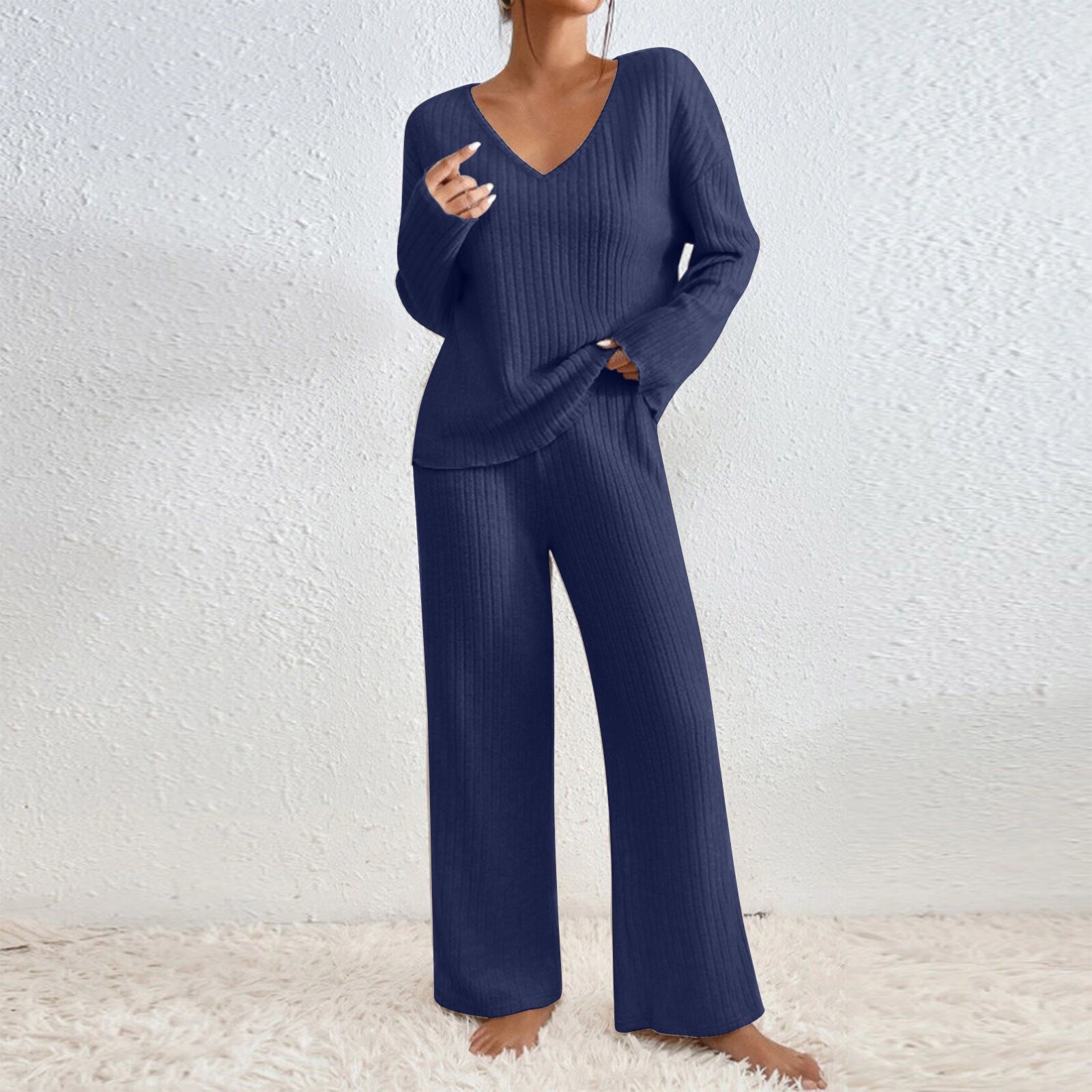 Women's Autumn V Neck Loose Fi - Ribbed Knit Sweater ulasan dan harga