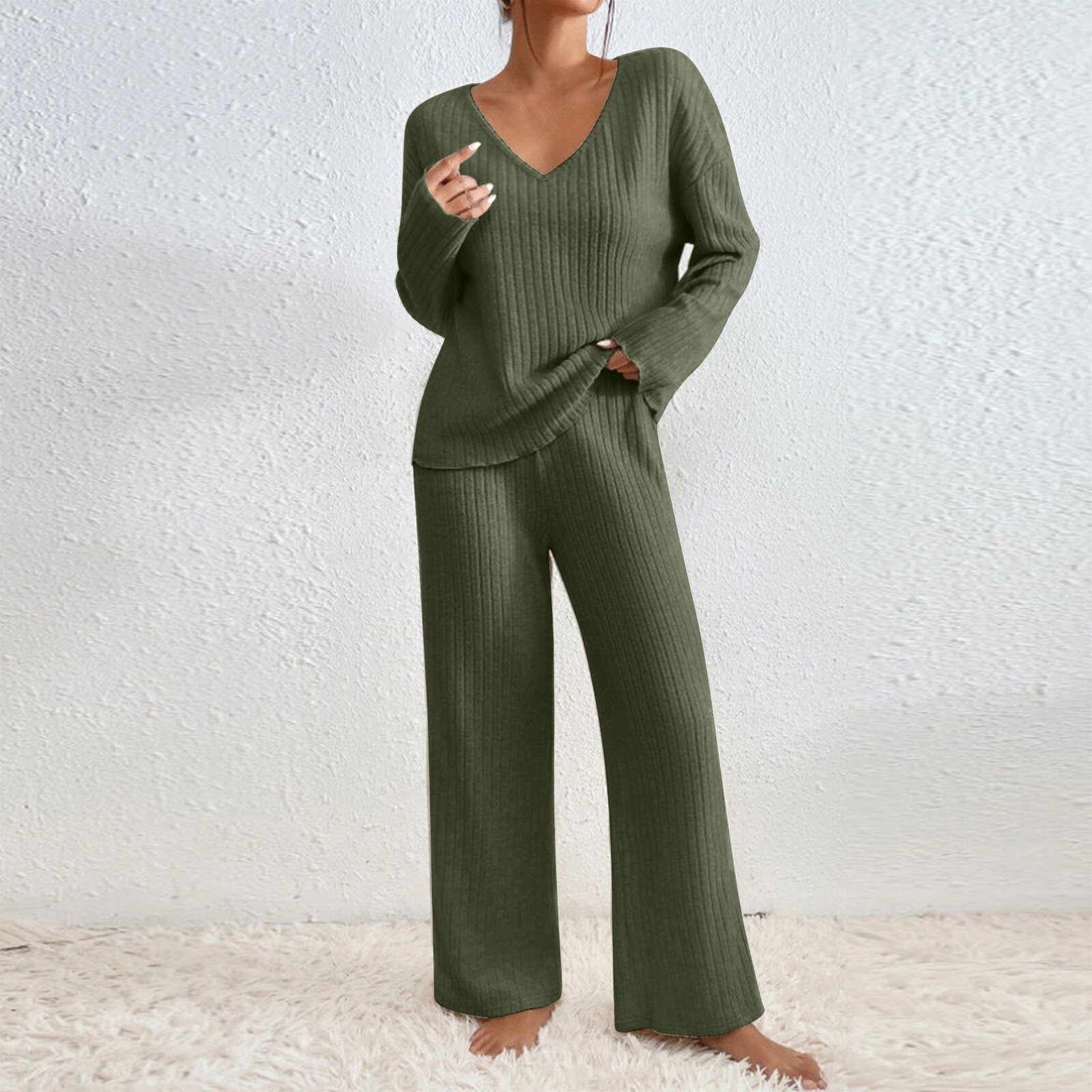 Women's Autumn V Neck Loose Fi - Ribbed Knit Sweater ulasan dan harga