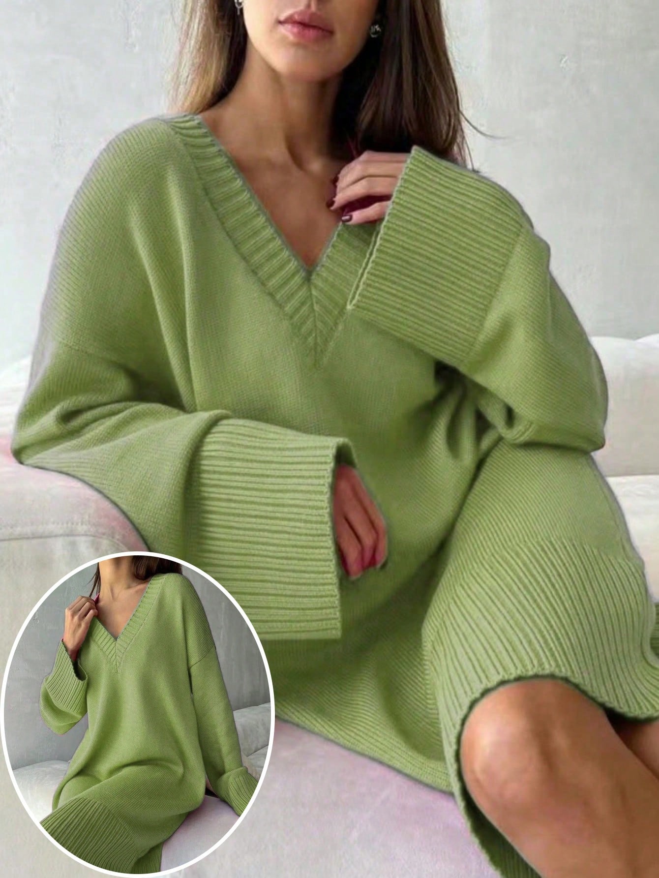 Plus Size Women Solid Color Sw - Ribbed Knit Sweater ulasan dan harga